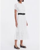 Robe Longue manches courtes Flower Embroidery blanche