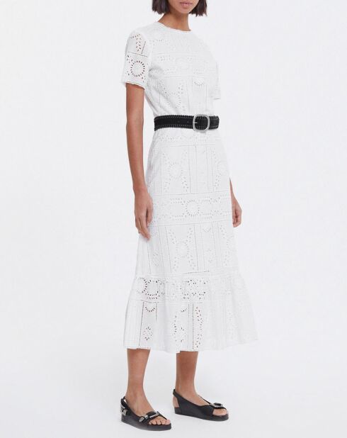 Robe Longue manches courtes Flower Embroidery blanche