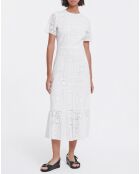 Robe Longue manches courtes Flower Embroidery blanche