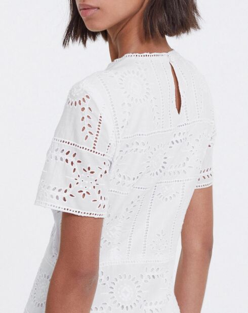 Robe Longue manches courtes Flower Embroidery blanche