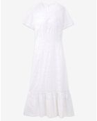 Robe Longue manches courtes Flower Embroidery blanche