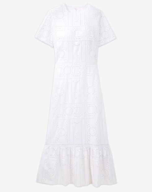 Robe Longue manches courtes Flower Embroidery blanche