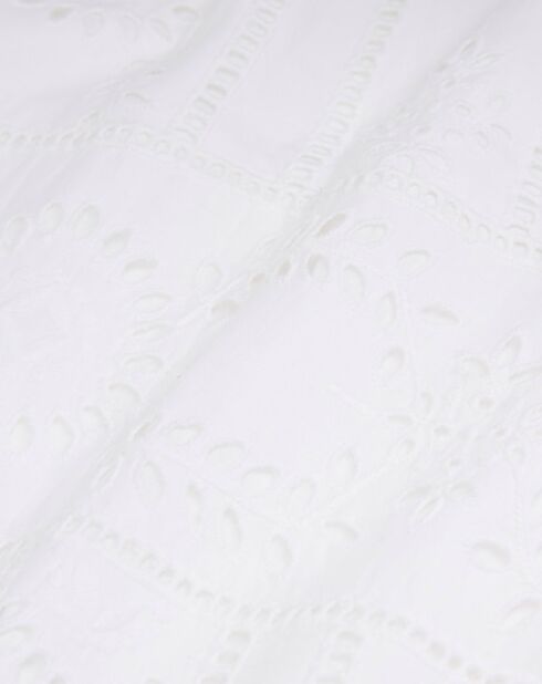 Robe Longue manches courtes Flower Embroidery blanche