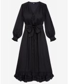 Robe Longue manches longues Boutons Fleurs noire