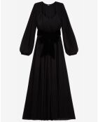 Robe longue plissée avec ceinture en Velours noire
