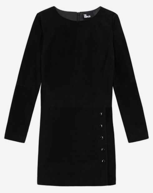 Langärmliges Kurzkleid aus Ziegenleder in Schwarz