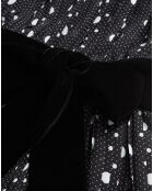 Robe longue plissée Polka Dots ceinture en Velours noir/écru