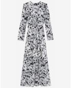 Robe Longue 100% Soie en Romantic Garden noir/blanc