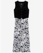 Robe longue en Coton & Soie Velours bas Romantic Garden noir/blanc
