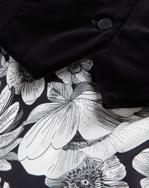Robe longue en Coton & Soie Velours bas Romantic Garden noir/blanc