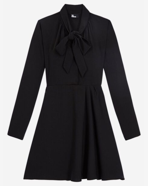 Robe Courte manches longues fermeture liens devant noire