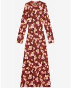 Robe 100% Laine Longue en Laine Jacquard Fleurie rouge foncé