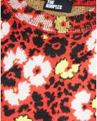 Robe 100% Laine Longue en Laine Jacquard Fleurie rouge foncé