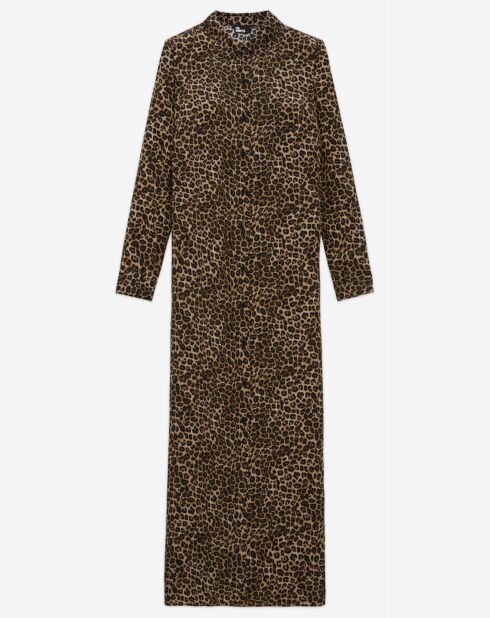 Robe 100% Soie Longue en Soie Petit Leo léopard