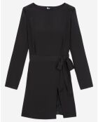 Robe 100% Soie Courte manches longues avec base Dentelle noire