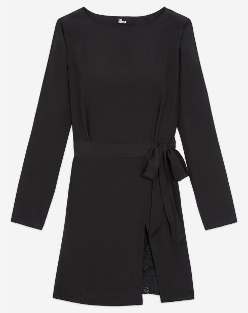 Robe 100% Soie Courte manches longues avec base Dentelle noire