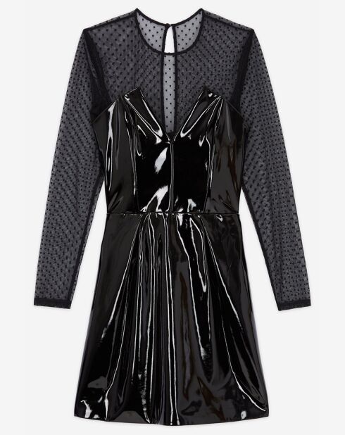 Robe Courte Bustier en Vinyle avec manches en Plumetis noire