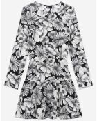 Robe Courte manches longues Romantic Garden noir/blanc