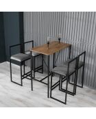 Table haute + 4 Tabourets de bar Nordic fumée/noyer/noir