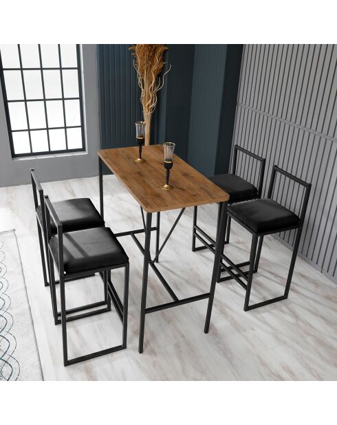 Table haute + 4 Tabourets de bar Nordic noyer/noir