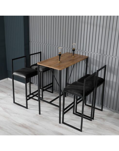 Table haute + 4 Tabourets de bar Nordic noyer/noir