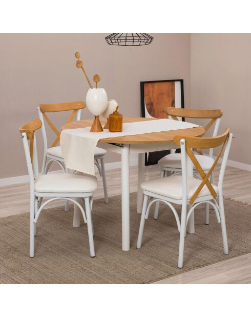Table extensible + 4 Chaises Oliver chêne/blanc