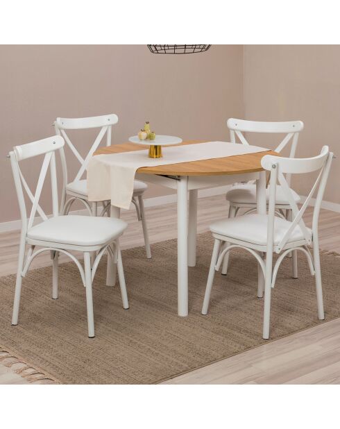 Table extensible + 4 Chaises Oliver chêne/blanc