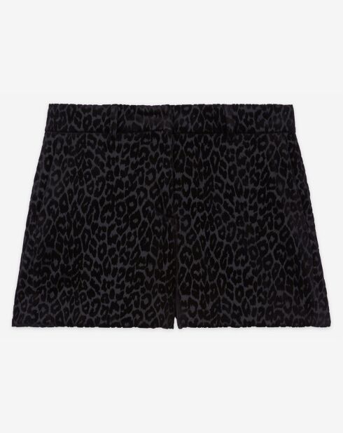 Short de Costume en Velours Léopard noir