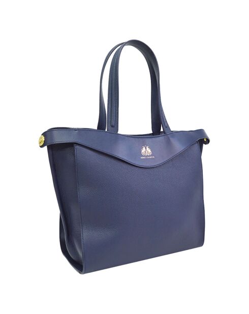 Sac porté épaule en Cuir Héritage bleu marine - 32x28x14 cm