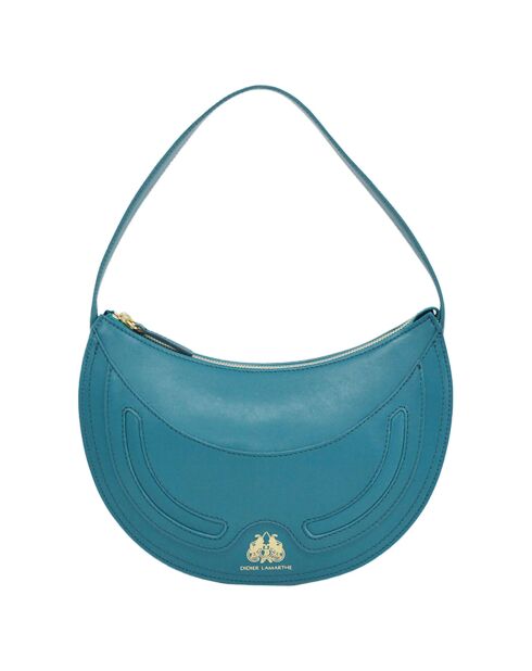 Sac porté épaule en Cuir Excellence bleu canard - 25x16x9.5 cm