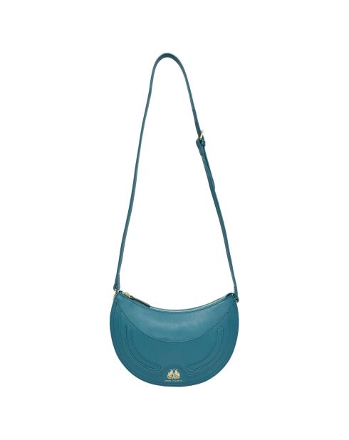 Sac porté épaule en Cuir Excellence bleu canard - 25x16x9.5 cm