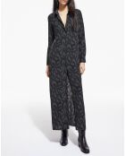 Robe longue 100% Soie manches longues kaki/noir