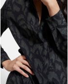 Robe longue 100% Soie manches longues kaki/noir