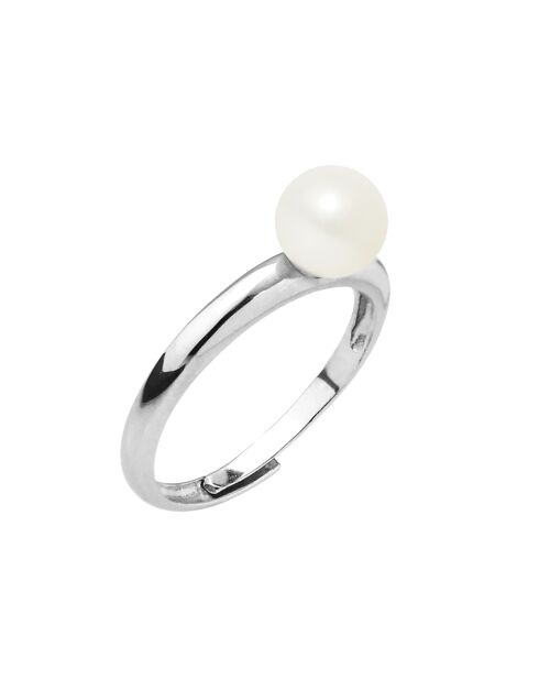 Bague Jonc Bombé Argent Perle d'Eau Douce blanc naturel