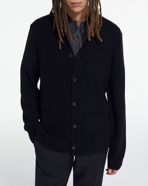 Cardigan 100% Laine avec détails point noir