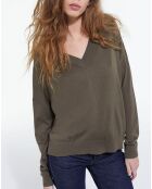 Pull 100% Laine col V en Laine algue