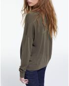 Pull 100% Laine col V en Laine algue