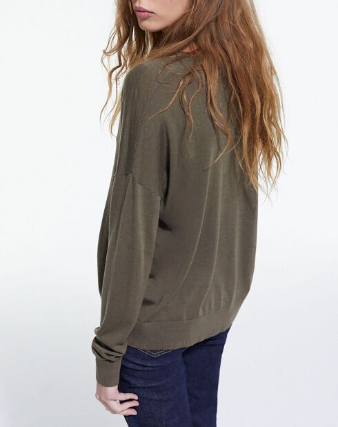 Pull 100% Laine col V en Laine algue