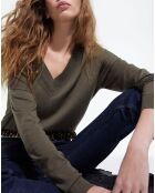 Pull 100% Laine col V en Laine algue