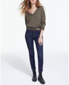 Pull 100% Laine col V en Laine algue
