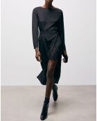 Robe 100% Soie Longue manches longues base Dentelle noire
