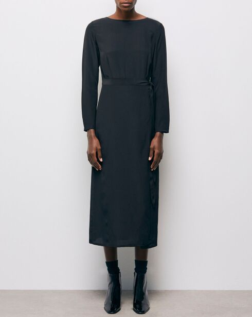 Robe 100% Soie Longue manches longues base Dentelle noire