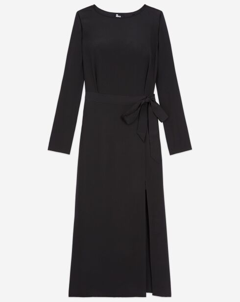 Robe 100% Soie Longue manches longues base Dentelle noire