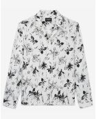 Chemise manches longues imprimée Fleurs col Hawaien blanc/noir