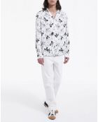 Chemise manches longues imprimée Fleurs col Hawaien blanc/noir