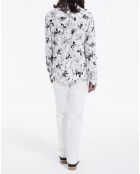 Chemise manches longues imprimée Fleurs col Hawaien blanc/noir