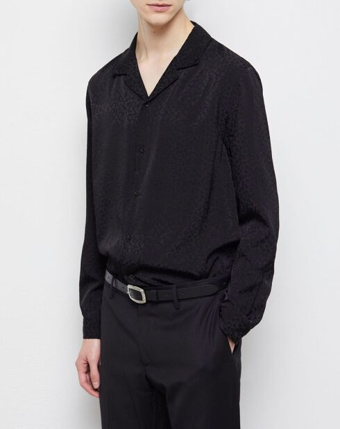 Langärmliges Libellenhemd mit Leo-Jacquard in Schwarz