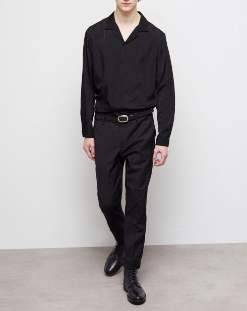 Langärmliges Libellenhemd mit Leo-Jacquard in Schwarz