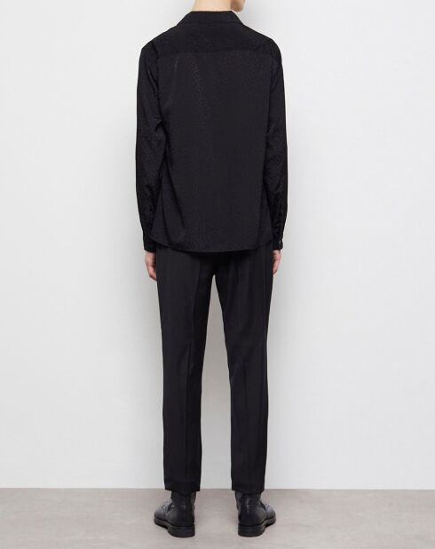 Langärmliges Libellenhemd mit Leo-Jacquard in Schwarz