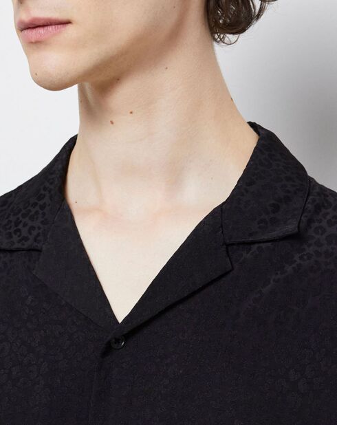Langärmliges Libellenhemd mit Leo-Jacquard in Schwarz